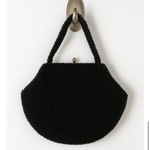 Vintage Corde Black Bead Small Mini Handbag Purse Snap Closure Night Date
